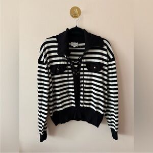 Pink Rose Black & White Striped Sweater Size Large